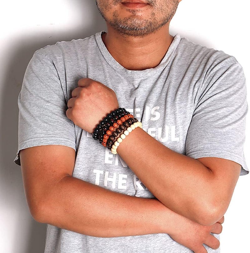 Milakoo 5 Pcs Wooden Beaded Bracelet Bangle for Men and Women Elastic - Image 3